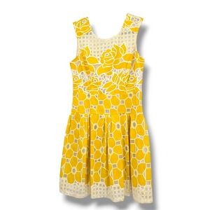 Dress Barn Sunlit Yellow and Cream Geometric Midi Dress
